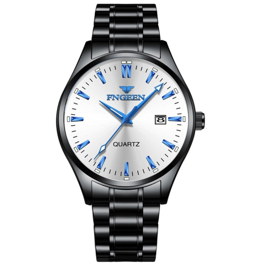 FNGEEN 2111 Men Simple Luminous Calendar Quartz Watch(Black Steel White Surface) - Metal Strap Watches by FNGEEN | Online Shopping South Africa | PMC Jewellery | Buy Now Pay Later Mobicred