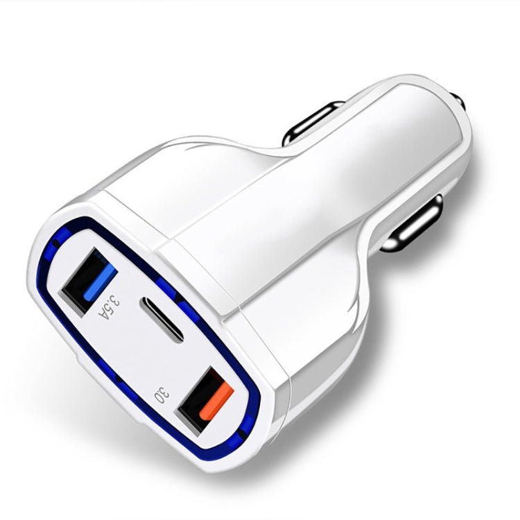 2 PCS QC3.0 Fast Charge Car Charger 3.5A Dual USB With Type-C Interface Output Car Charger(White) - Car Charger by PMC Jewellery | Online Shopping South Africa | PMC Jewellery