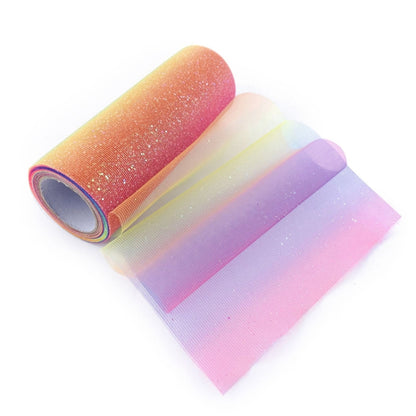 2 PCS Glitter Rainbow Net Yarn Roll for Photo Background / Desktop Decoration / Skirt, Length: 9m, Width: 15cm(ABK3 Rainbow Gradient Glitter) - DIY Apparel Sewing by PMC Jewellery | Online Shopping South Africa | PMC Jewellery