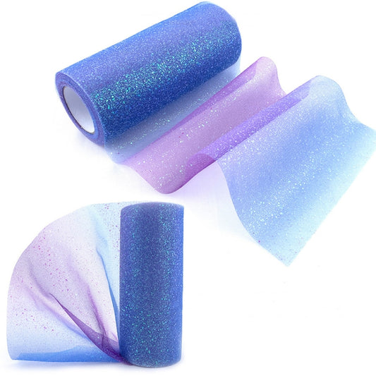 2 PCS Glitter Rainbow Net Yarn Roll for Photo Background / Desktop Decoration / Skirt, Length: 9m, Width: 15cm(ABK4 Blue Purple Gradient Glitter) - DIY Apparel Sewing by PMC Jewellery | Online Shopping South Africa | PMC Jewellery