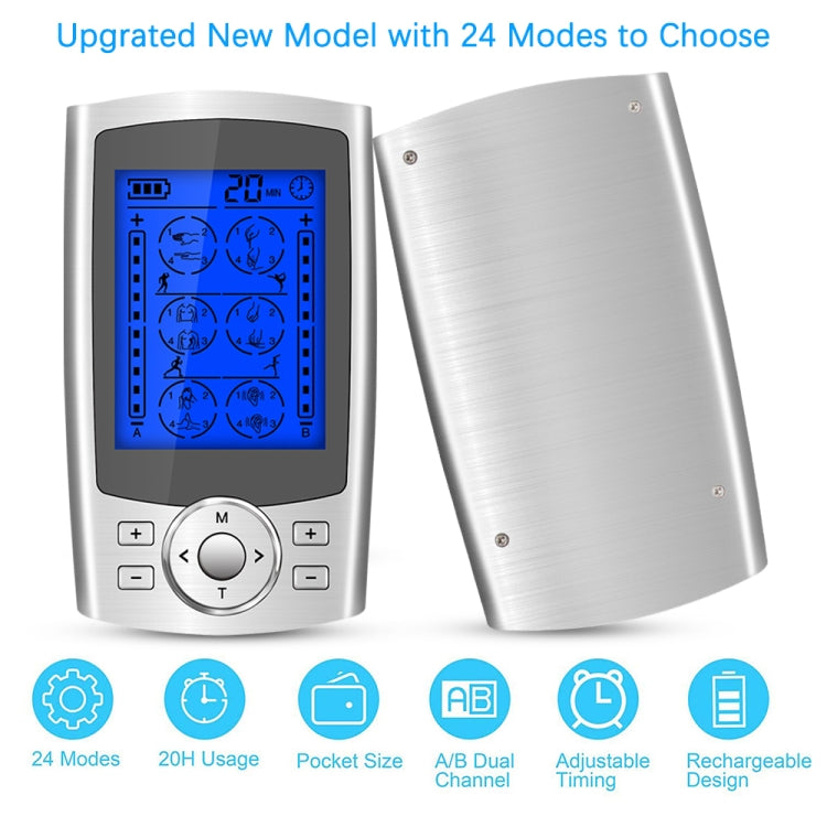 24-Mode Digital Electronic Pulse Massager Intelligent Whole Body Physical Therapy Meridian Massager, Specification: US Plug( Silver) - Massage & Relaxation by PMC TechLife | Online Shopping South Africa | PMC TechLife