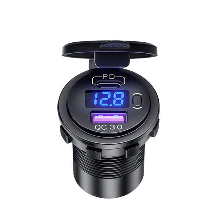 12V Modified Car USB Charger With Voltage Display PD QC3.0 Socket(With Terminal Blue Light) - DIY Modified Charger by PMC TechLife | Online Shopping South Africa | PMC TechLife