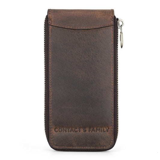 Contacts Family CF1121  Retro Crazy Horse Leather Watch Storage Box Single Watch Seat Portable Watch Zipper Bag(Coffee) - Watch Storages by Contacts Family | Online Shopping South Africa | PMC Jewellery | Buy Now Pay Later Mobicred