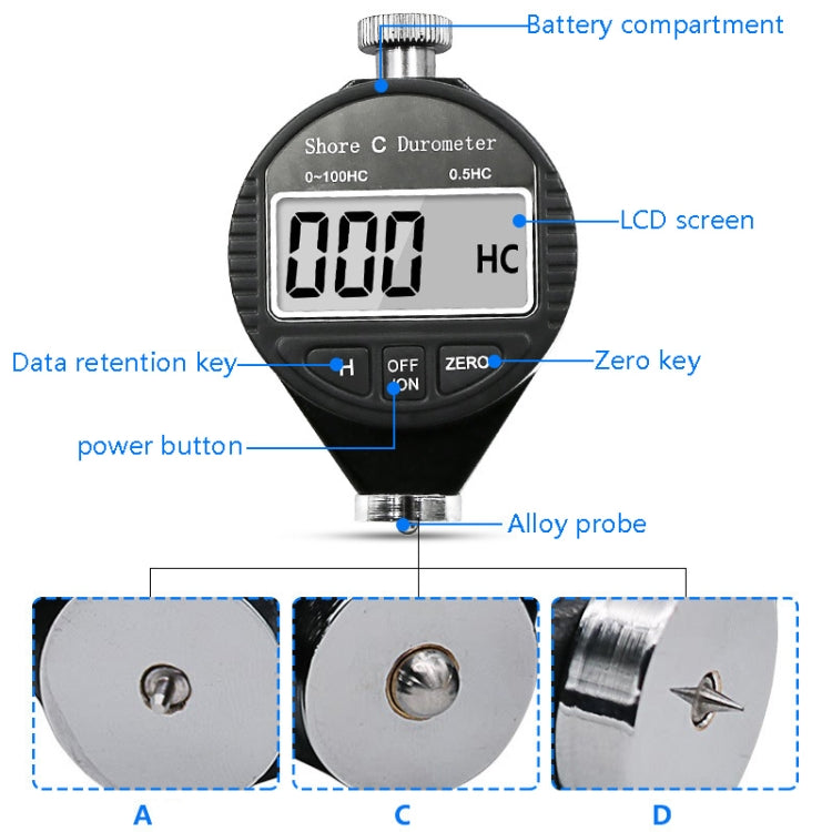 Electronic Digital Display Hard Meter Plastic Rubber Silicone Tire Hardness Meter, Model: 0-100HA A - Measuring Tools by PMC TechLife | Online Shopping South Africa | PMC TechLife | Buy Now Pay Later Mobicred