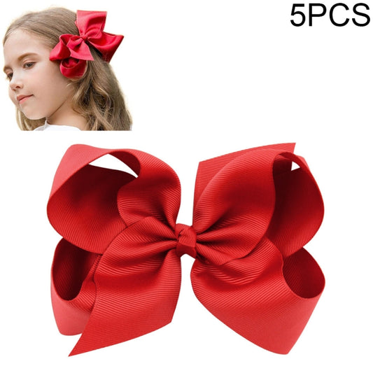 5 PCS 6 Inch Colorful Kids Girls Big Solid Ribbon Hair Bow Clips(12) - Head Bands by PMC Jewellery | Online Shopping South Africa | PMC Jewellery