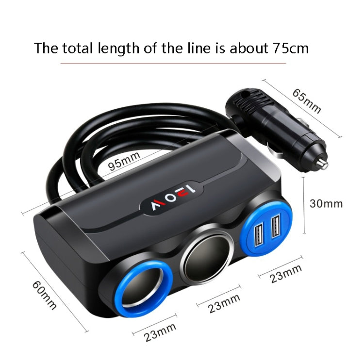 Car Cigarette Lighter Multi-Function Mobile Phone Charging USB Car Charge 12/24V Adapter Plug(Black Blue) - Car Charger by PMC Jewellery | Online Shopping South Africa | PMC Jewellery