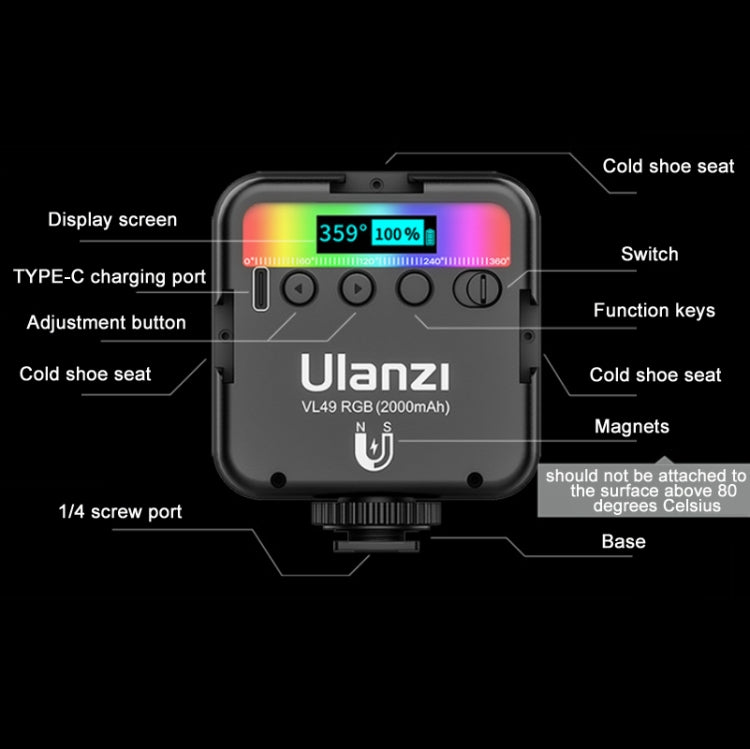 Ulanzi VL49 RGB Small LED Video Fill Light 6W Vlog Photography Beauty Light(Black) -  by Ulanzi | Online Shopping South Africa | PMC Jewellery | Buy Now Pay Later Mobicred