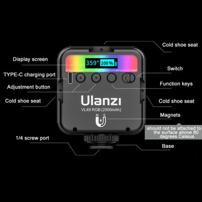 Ulanzi VL49 RGB Small LED Video Fill Light 6W Vlog Photography Beauty Light(Black) -  by Ulanzi | Online Shopping South Africa | PMC Jewellery | Buy Now Pay Later Mobicred