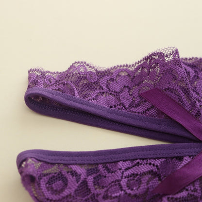 3 PCS Sexy Opening Crotch Panties Flower Lace Briefs Thongs(Purple) - Ladies Underwear by PMC Jewellery | Online Shopping South Africa | PMC Jewellery