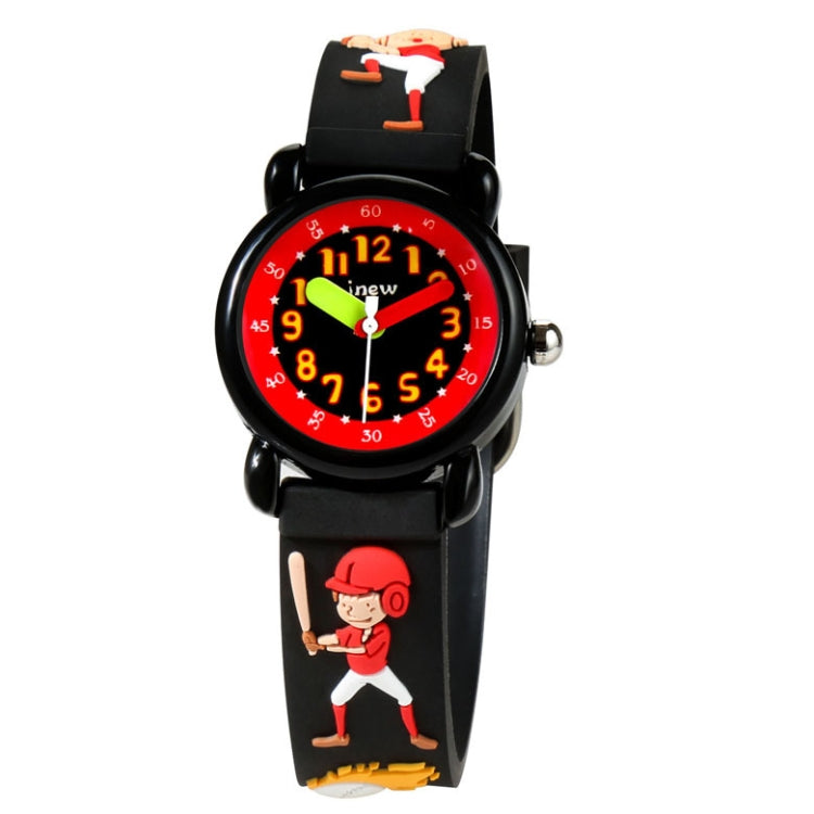 JNEW A335-86131 Children Cartoon 3D Baseball Boy Silicone Strap Waterproof Quartz Watch( Black) - Cartoon Watches by JNEW | Online Shopping South Africa | PMC Jewellery | Buy Now Pay Later Mobicred