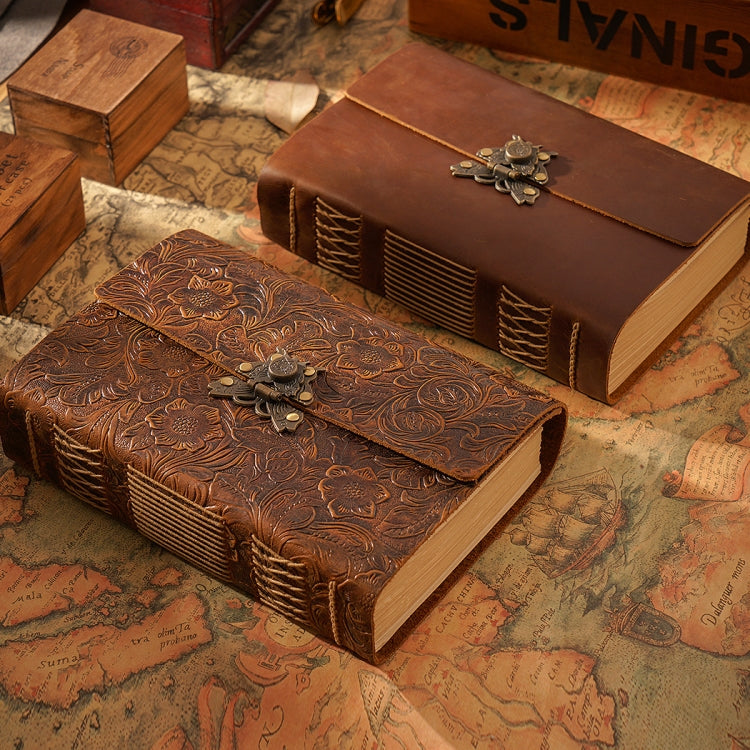 Handmade Sketchbook Cowhide Notebook Retro Notepad Notebook Diary Gift(Carved - Yellow Brown) - Notebooks by PMC TechLife | Online Shopping South Africa | PMC TechLife