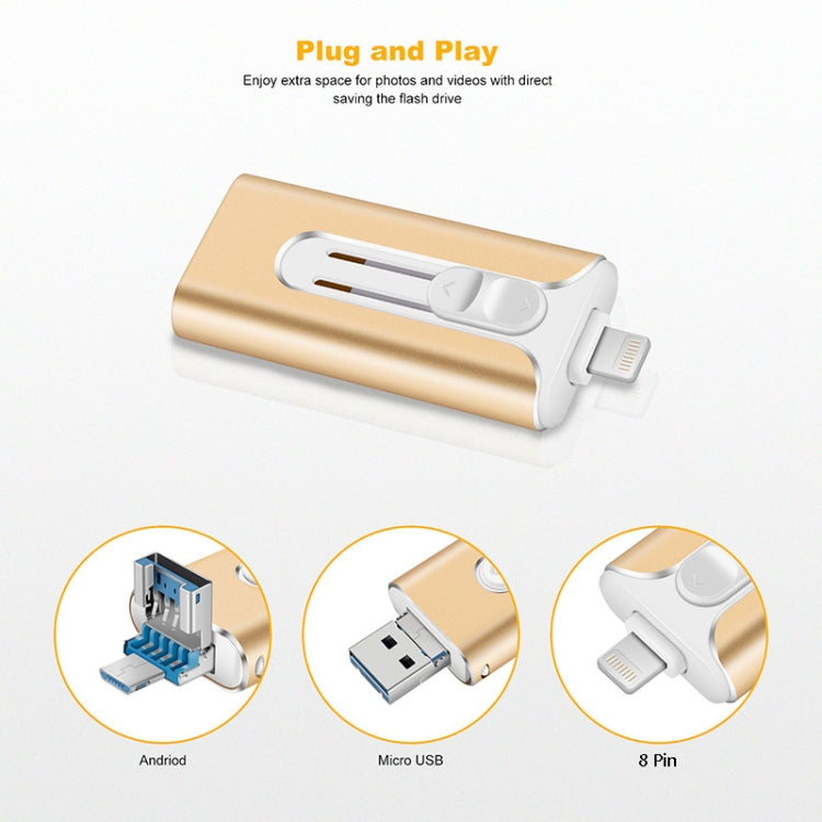 32GB Micro USB + 8 Pin + USB 2.0 3 in 1 Mobile Phone Computer U-Disk(Rose Gold) - U Disk & Card Reader by PMC TechLife | Online Shopping South Africa | PMC TechLife