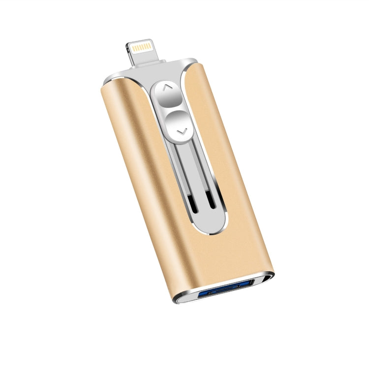 128GB Micro USB + 8 Pin + USB 2.0 3 in 1 Mobile Phone Computer U-Disk(Gold) - U Disk & Card Reader by PMC Jewellery | Online Shopping South Africa | PMC Jewellery | Buy Now Pay Later Mobicred