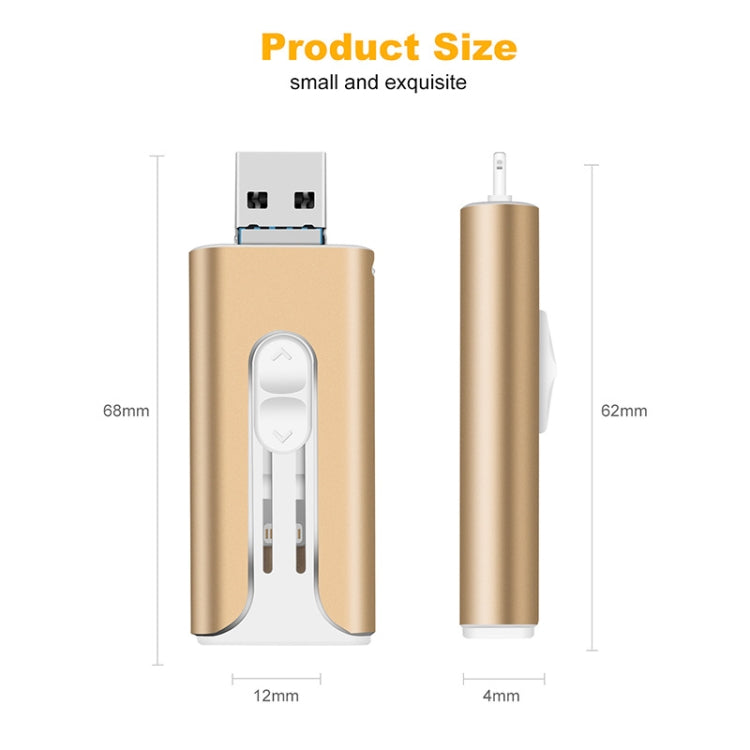 128GB Micro USB + 8 Pin + USB 2.0 3 in 1 Mobile Phone Computer U-Disk(Gold) - U Disk & Card Reader by PMC Jewellery | Online Shopping South Africa | PMC Jewellery | Buy Now Pay Later Mobicred