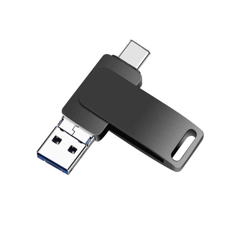 32GB USB 3.0 + 8 Pin + USB-C / Type-C 3 in 1 Phone Computer Metal Rotatable U-Disk(Black) - U Disk & Card Reader by PMC TechLife | Online Shopping South Africa | PMC TechLife