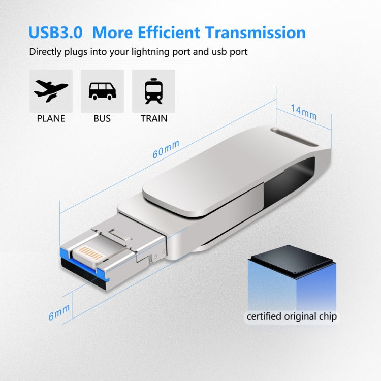 32GB USB 3.0 + 8 Pin + USB-C / Type-C 3 in 1 Phone Computer Metal Rotatable U-Disk(Black) - U Disk & Card Reader by PMC TechLife | Online Shopping South Africa | PMC TechLife