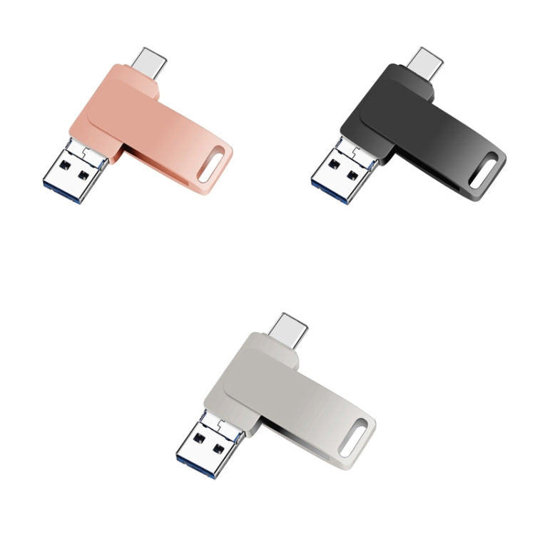 128GB USB 3.0 + 8 Pin + USB-C / Type-C 3 in 1 Phone Computer Metal Rotatable U-Disk(Pink) - U Disk & Card Reader by PMC TechLife | Online Shopping South Africa | PMC TechLife