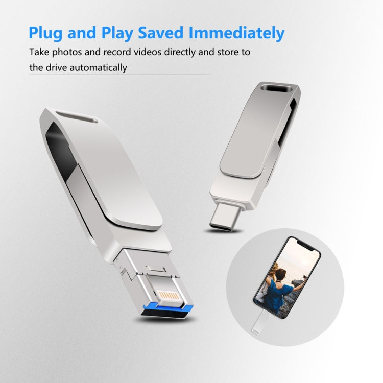 128GB USB 3.0 + 8 Pin + USB-C / Type-C 3 in 1 Phone Computer Metal Rotatable U-Disk(Pink) - U Disk & Card Reader by PMC TechLife | Online Shopping South Africa | PMC TechLife