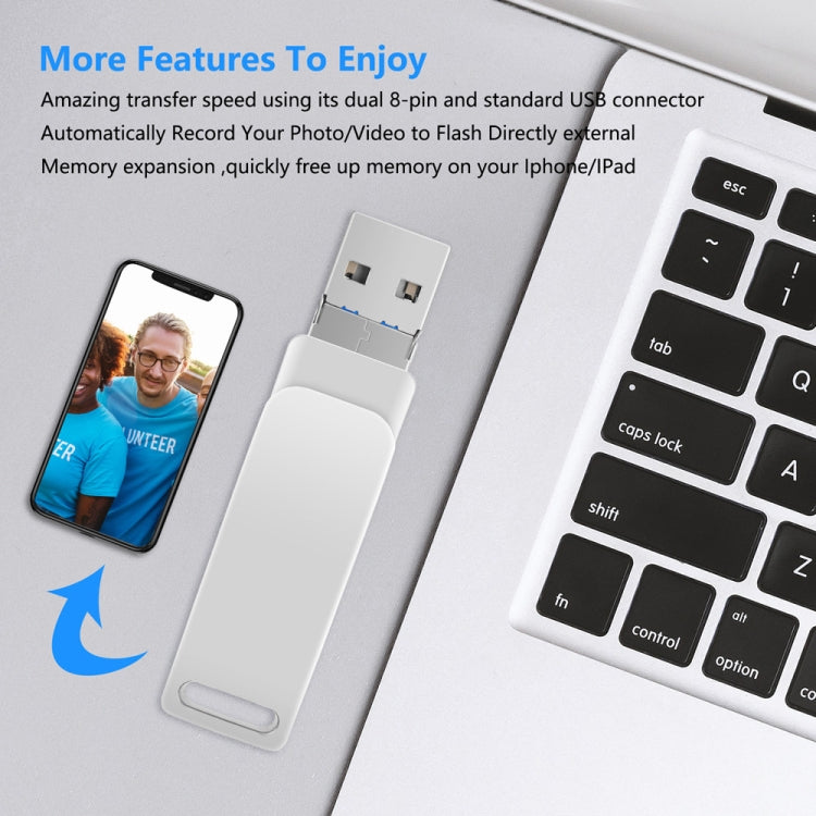 128GB USB 3.0 + 8 Pin + USB-C / Type-C 3 in 1 Phone Computer Metal Rotatable U-Disk(Pink) - U Disk & Card Reader by PMC TechLife | Online Shopping South Africa | PMC TechLife
