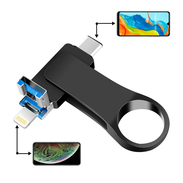 16GB USB 3.0 + 8 Pin + USB-C / Type-C 3 in 1 Mobile Computer Metal U-Disk(Black) - U Disk & Card Reader by PMC TechLife | Online Shopping South Africa | PMC TechLife