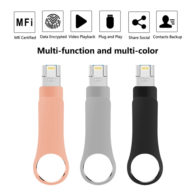 64GB USB 3.0 + 8 Pin + USB-C / Type-C 3 in 1 Mobile Computer Metal U-Disk(Pink) - U Disk & Card Reader by PMC TechLife | Online Shopping South Africa | PMC TechLife