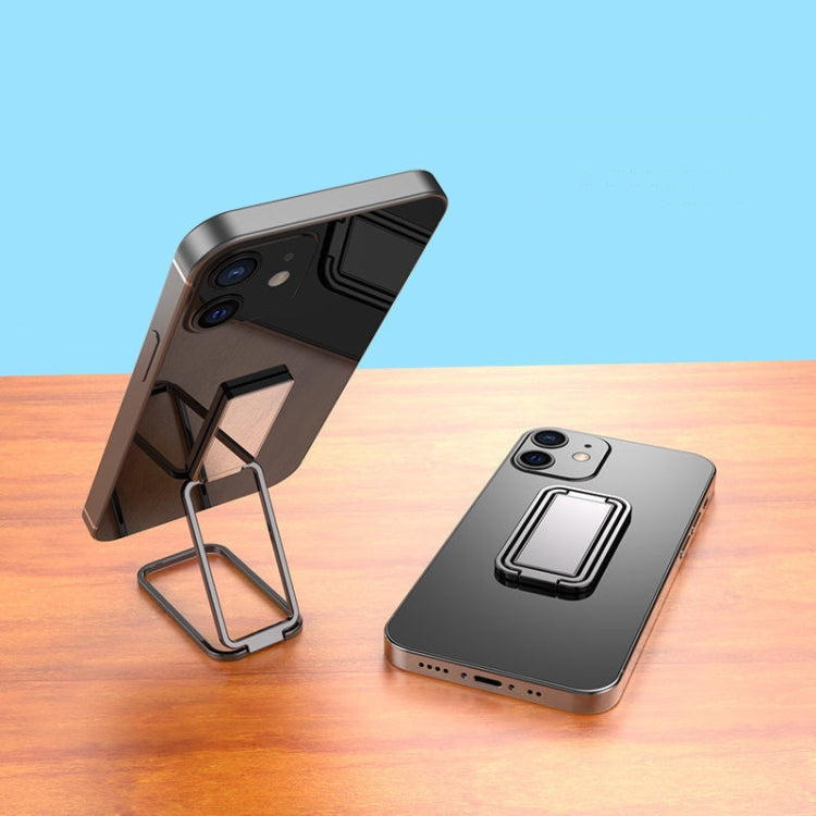 Square Folding Metal Holder Rotating Back Stick Desktop Phone Ring Holder(Black) - Ring Holder by PMC Jewellery | Online Shopping South Africa | PMC Jewellery