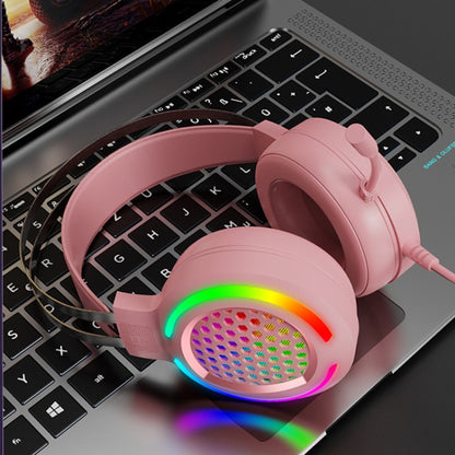 FOREV G99 USB RGBHead-Mounted Wired Headset With Microphone, Style: Standard Version  (Colorful Light Pink) - Multimedia Headset by FOREV | Online Shopping South Africa | PMC Jewellery