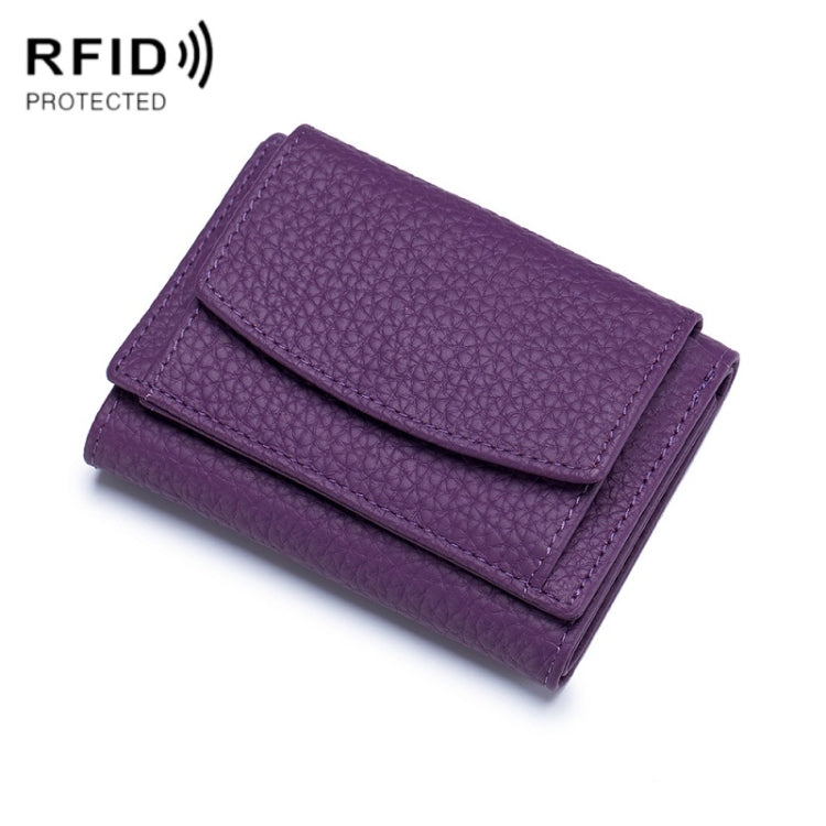 CL-2753 Leather RFID Short Coin Purse Wallet(Purple) - Antimagnetic RFID Package by PMC Jewellery | Online Shopping South Africa | PMC Jewellery | Buy Now Pay Later Mobicred