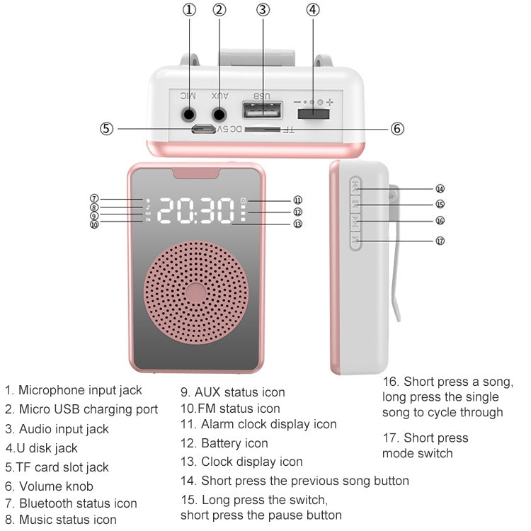 ZXL-H3 Portable Teaching Microphone Amplifier with Time Display, Spec: Wireless Version (Rose Gold) - Loudspeaker by PMC TechLife | Online Shopping South Africa | PMC TechLife