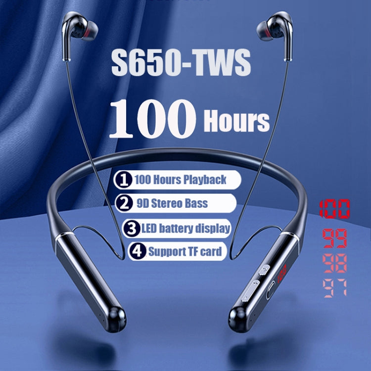 S650 HIFI Bluetooth Wireless Neckband Earphone Support TF Card(Black) - Neck-mounted Earphone by PMC Jewellery | Online Shopping South Africa | PMC Jewellery