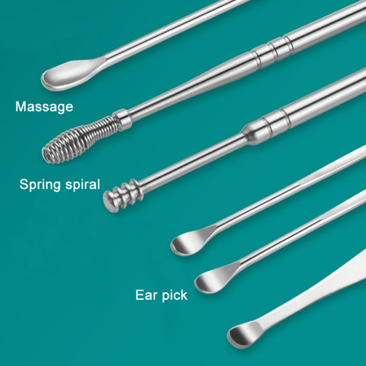 5 Sets 6 In 1 Stainless Steel Spring Spiral Portable Ear Pick, Specification: Yellow Leather Case - Ear Care Tools by PMC Jewellery | Online Shopping South Africa | PMC Jewellery