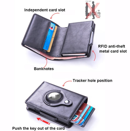 RFID Automatic Pop-Up Card Holder Multi-Function Locator Wallet For AirTag(Brown) - Wallet Series by PMC Jewellery | Online Shopping South Africa | PMC Jewellery