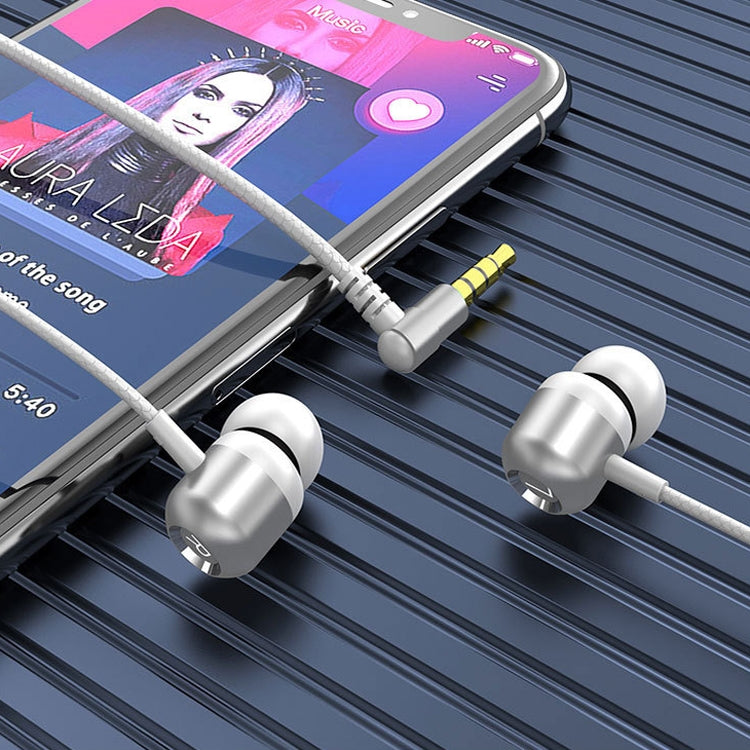 2 PCS TS6000 3.5mm Metal Elbow In-Ear Wired Control Earphone with Mic(White) - In Ear Wired Earphone by PMC TechLife | Online Shopping South Africa | PMC TechLife