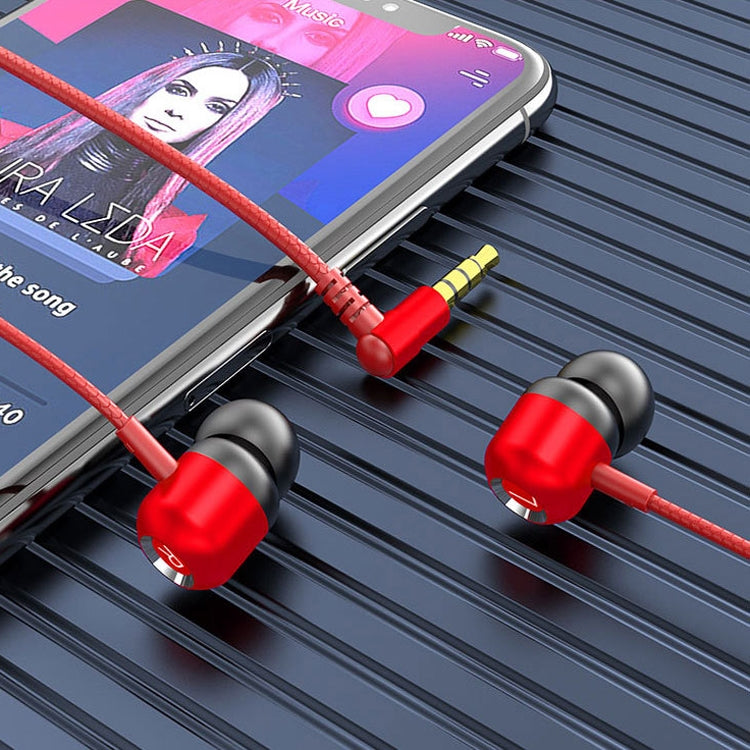 2 PCS TS6000 3.5mm Metal Elbow In-Ear Wired Control Earphone with Mic(Red) - In Ear Wired Earphone by PMC TechLife | Online Shopping South Africa | PMC TechLife