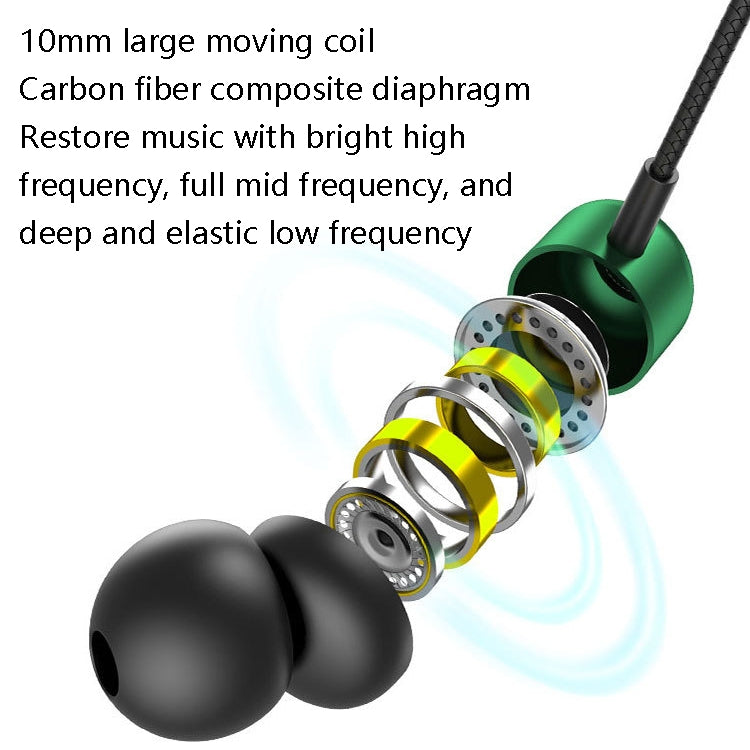2 PCS TS6000 3.5mm Metal Elbow In-Ear Wired Control Earphone with Mic(Green) - In Ear Wired Earphone by PMC TechLife | Online Shopping South Africa | PMC TechLife