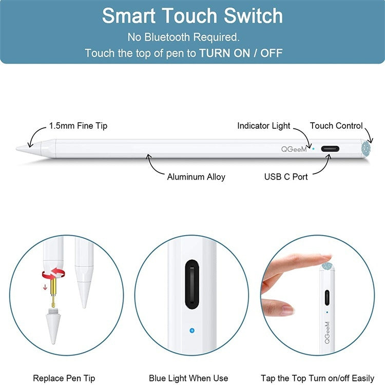 QGeeM ID706 Anti-mistouch Rechargeable Active Stylus for iPad(White) - free shipping - PMC TechLife - Order now!