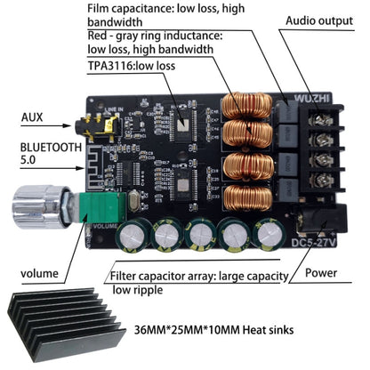 Wuzhi ZK-1002 100W X 2 HIFI High Fidelity High Power 2.0 Stereo Bluetooth Digital Power Plate - Breadboard / Amplifier Board by PMC Jewellery | Online Shopping South Africa | PMC Jewellery