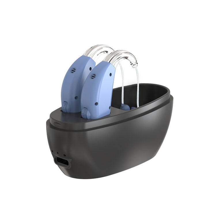Elderly Use Can Charge Sound Amplifier Hearing Aid, Specification: EU Plug(Blue Double Machine+Black Charging Bin) - Hearing Aids by PMC TechLife | Online Shopping South Africa | PMC TechLife | Buy Now Pay Later Mobicred