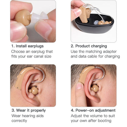 Elderly Use Can Charge Sound Amplifier Hearing Aid, Specification: EU Plug(Blue Double Machine+Black Charging Bin) - Hearing Aids by PMC Jewellery | Online Shopping South Africa | PMC Jewellery