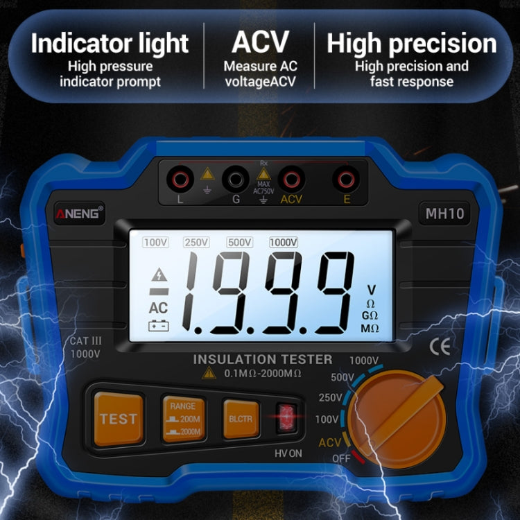 ANENG MH10 Digital High Precision Insulation Resistance Tester(Orange) - Battery & Resistance Tester by ANENG | Online Shopping South Africa | PMC Jewellery | Buy Now Pay Later Mobicred