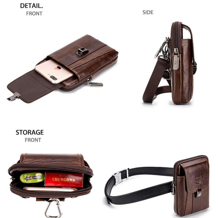 BULL CAPTAIN Multifunctional Leather Mobile Phone Small Waist Bag For Men(Vertical Brown) - Wallets by BULL CAPTAIN | Online Shopping South Africa | PMC Jewellery | Buy Now Pay Later Mobicred