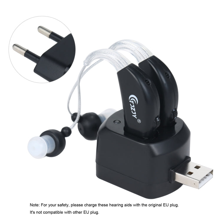 Rechargeable Hearing Aids for Seniors Personal Sound Amplifier with Charging Base,EU Plug(Black) - Hearing Aids by PMC Jewellery | Online Shopping South Africa | PMC Jewellery