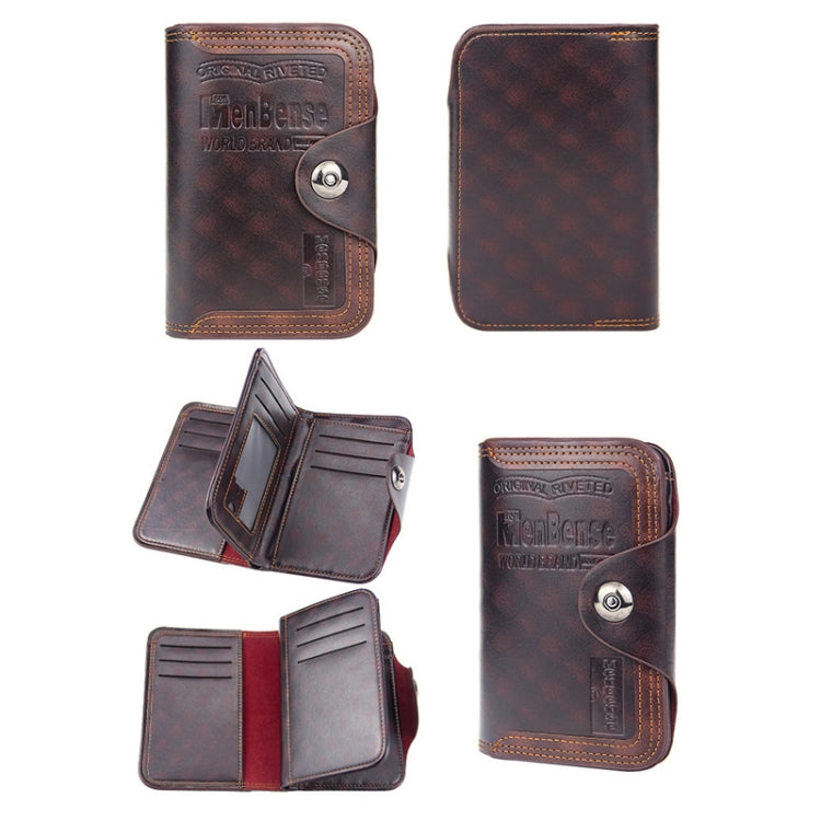 Menbense Short Fashion Leisure Magnetic Buckle Large Capacity 3 Fold Male Wallet(Dark Brown) - Wallets by Menbense | Online Shopping South Africa | PMC Jewellery