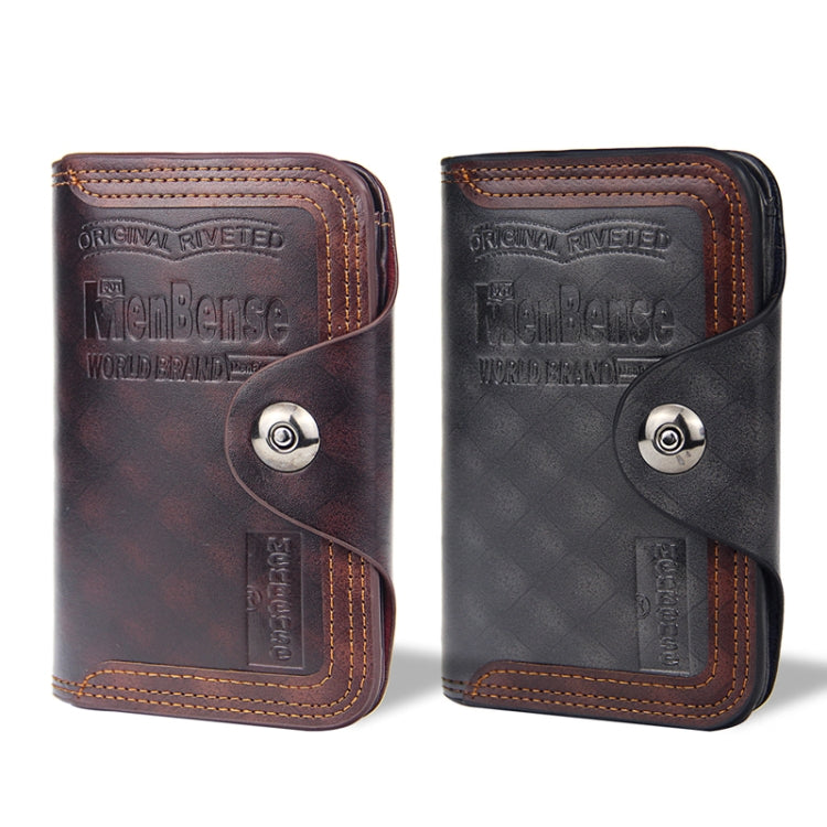 Menbense Short Fashion Leisure Magnetic Buckle Large Capacity 3 Fold Male Wallet(Dark Brown) - Wallets by Menbense | Online Shopping South Africa | PMC Jewellery