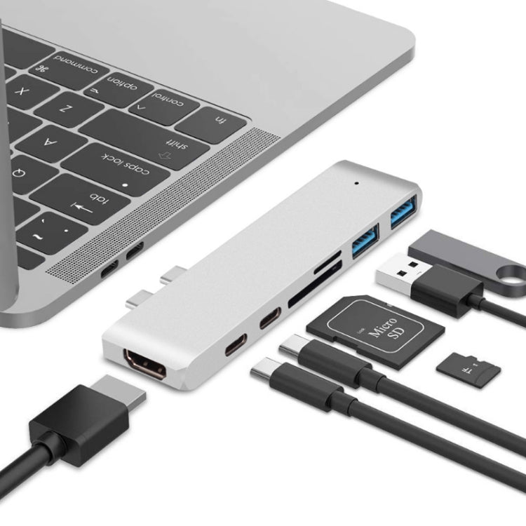 7 In 1 100W USB 3.1 To 20VPD+Card Reader Data+HUB+HDMI 4K Converter(Silver) - USB HUB by PMC Jewellery | Online Shopping South Africa | PMC Jewellery