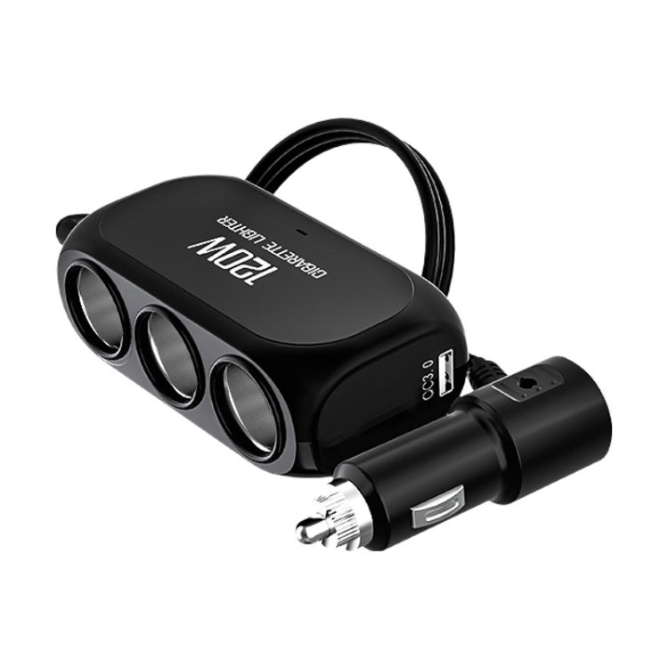 2 PCS Dual USB + Type-C / USB-C 3 Hole Cigarette Lighter Car Charger, Style: Standar Version(Black) - Car Charger by PMC Jewellery | Online Shopping South Africa | PMC Jewellery