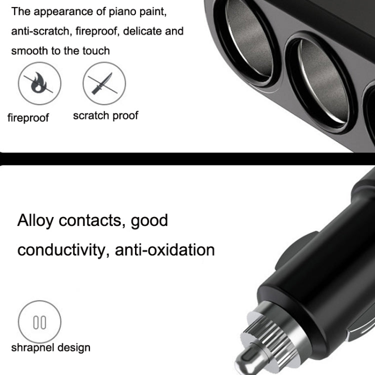 2 PCS Dual USB + Type-C / USB-C 3 Hole Cigarette Lighter Car Charger, Style: Standar Version(Black) - Car Charger by PMC Jewellery | Online Shopping South Africa | PMC Jewellery