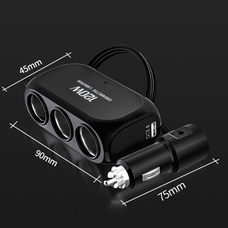 2 PCS Dual USB + Type-C / USB-C 3 Hole Car Charger, Style: Bluetooth+Fast Charge Version(Black) - Car Charger by PMC Jewellery | Online Shopping South Africa | PMC Jewellery