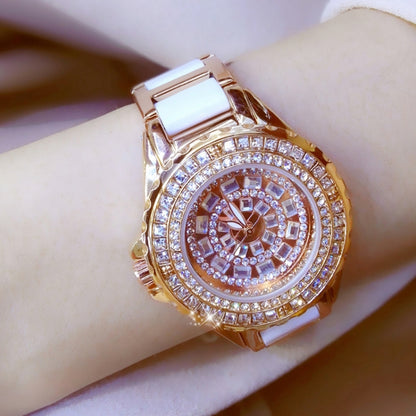 BS Bee Sister FA1490 Ladies Diamond-Set Ceramic Strap Watch(Rose Gold) - Alloy Watches by BS Bee Sister | Online Shopping South Africa | PMC Jewellery | Buy Now Pay Later Mobicred