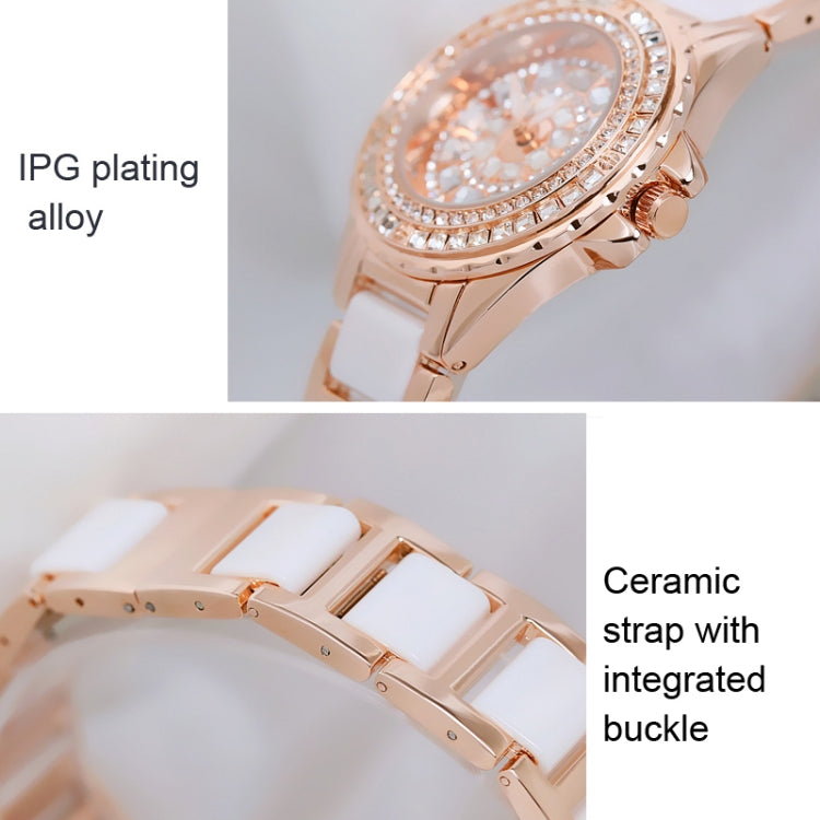 BS Bee Sister FA1490 Ladies Diamond-Set Ceramic Strap Watch(Rose Gold) - Alloy Watches by BS Bee Sister | Online Shopping South Africa | PMC Jewellery | Buy Now Pay Later Mobicred